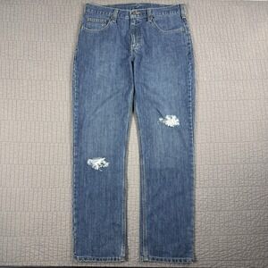 Carhartt Jeans Men 34x32 Blue Distressed Straight Traditional Fit Denim Workwear